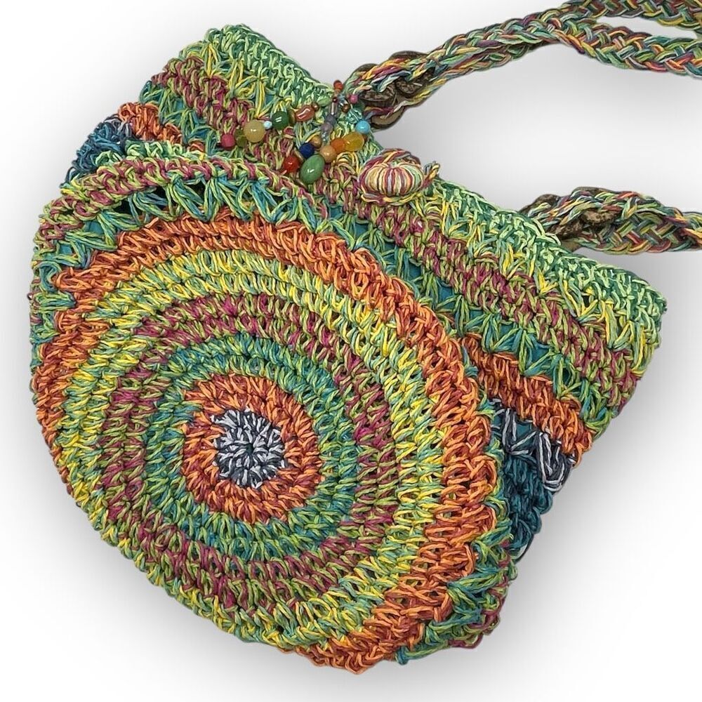 Cappelli Straworld Inc Rainbow Multicolored Boho Straw Woven Shoulder Bag Purse - Picture 3 of 12